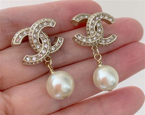 chanel pearl and crystal earrings|authentic chanel pearl earrings.